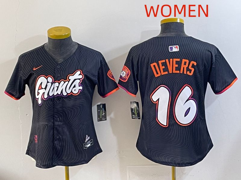 Women 2025 San Francisco Giants #16 Devers Black Joint Name Nike MLB Jersey style 07